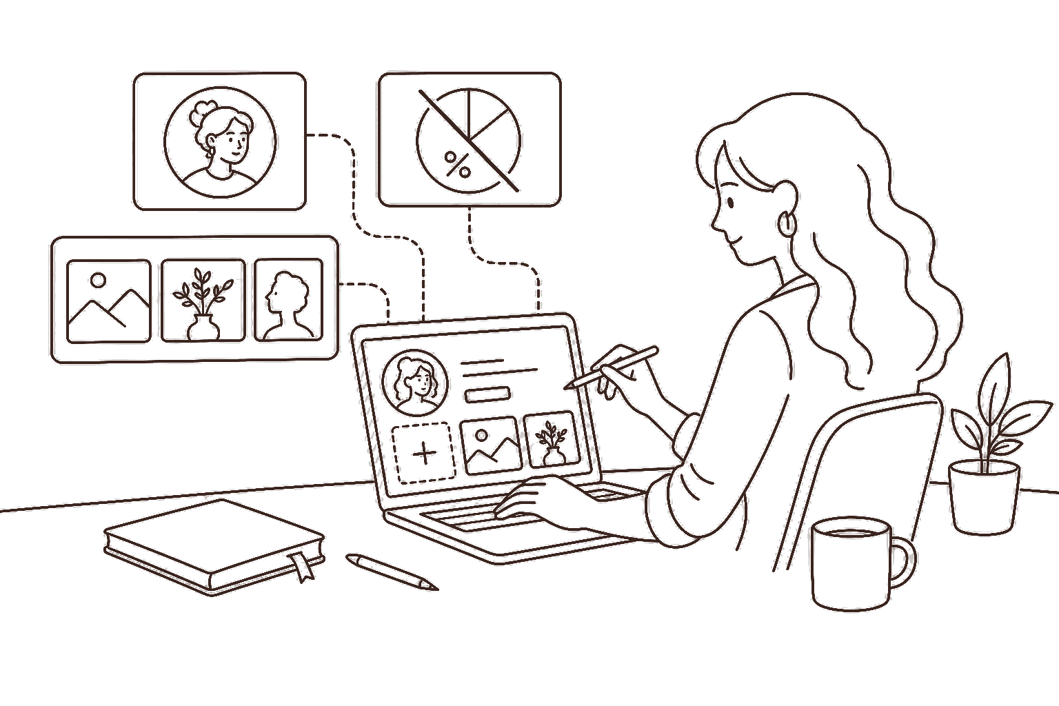 Ilustração line art: perfil e portfólio em marketplace sem comissão