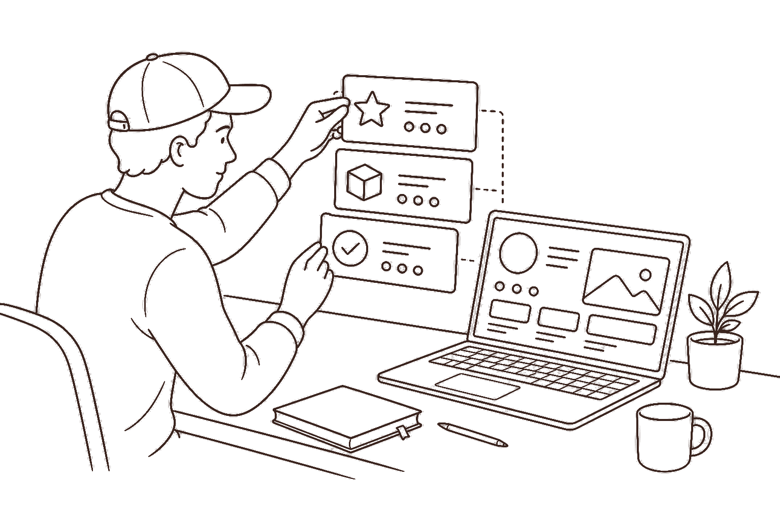 Ilustração line art: pacotes de serviço e gigs de design