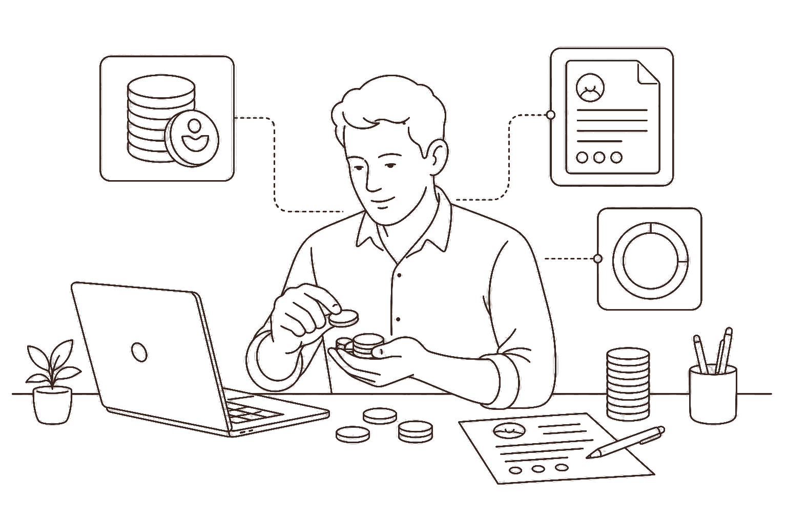 Ilustração line art: créditos de proposta usados com critério