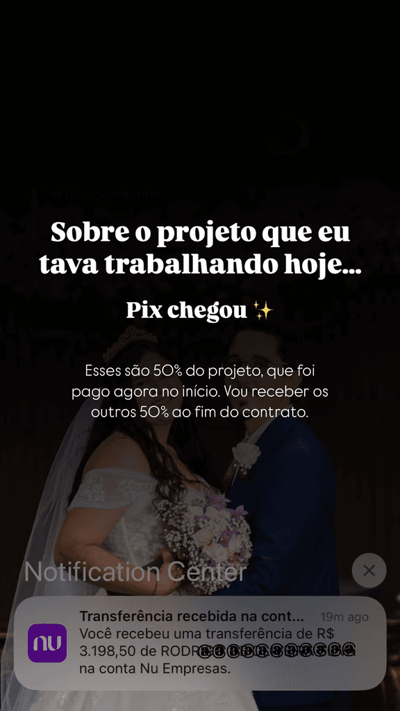 Story: Pix recebido por trabalho freelancer internacional.