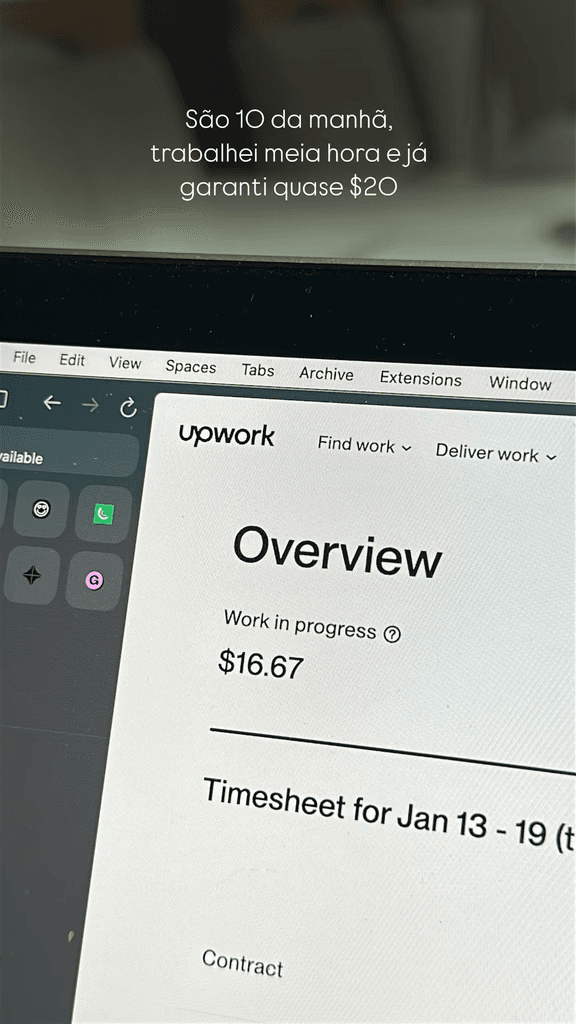 Dashboard Upwork: ganhos em dólar no início do dia.
