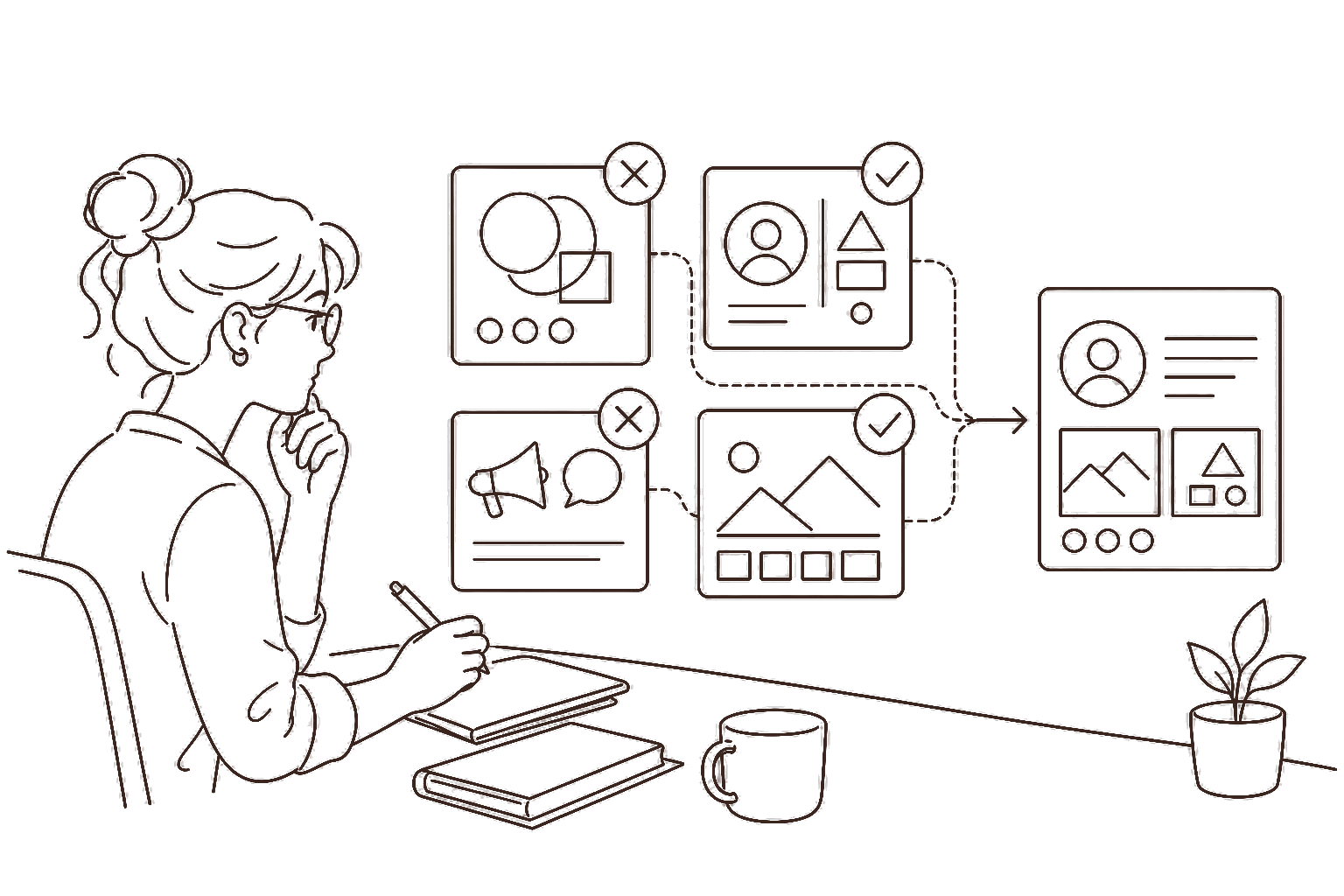 Ilustração line art: portfólio profissional em tela