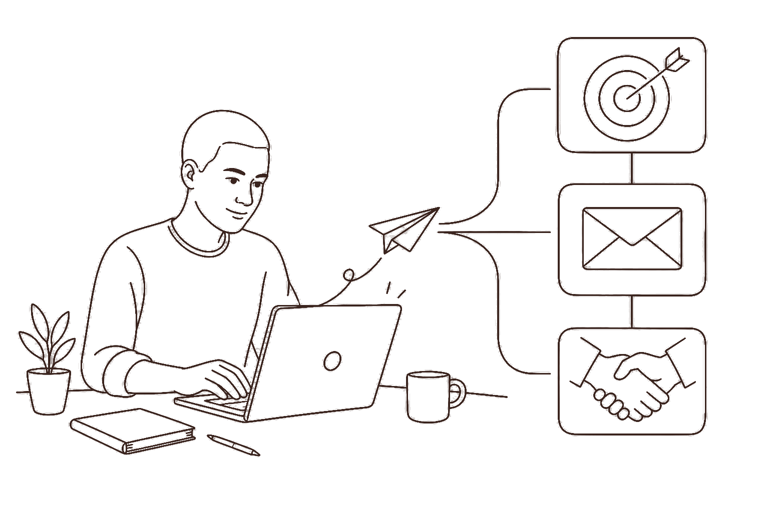 Ilustração line art: método para conseguir freelas, alvo e proposta