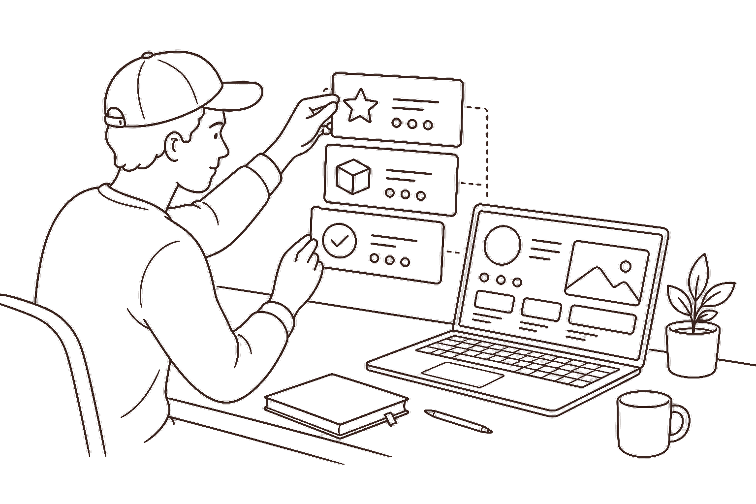 Ilustração line art: pacotes de serviço e gigs de design