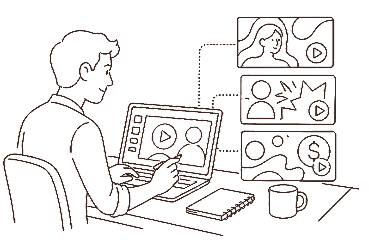 Ilustração line art: capas de vídeo e cifrão