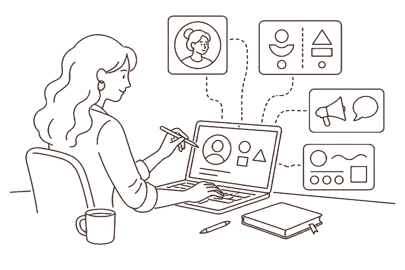 Ilustração line art: marca pessoal e presença online