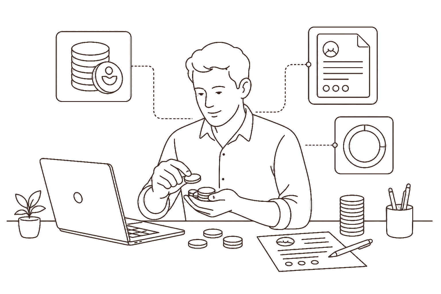 Ilustração line art: créditos de proposta usados com critério
